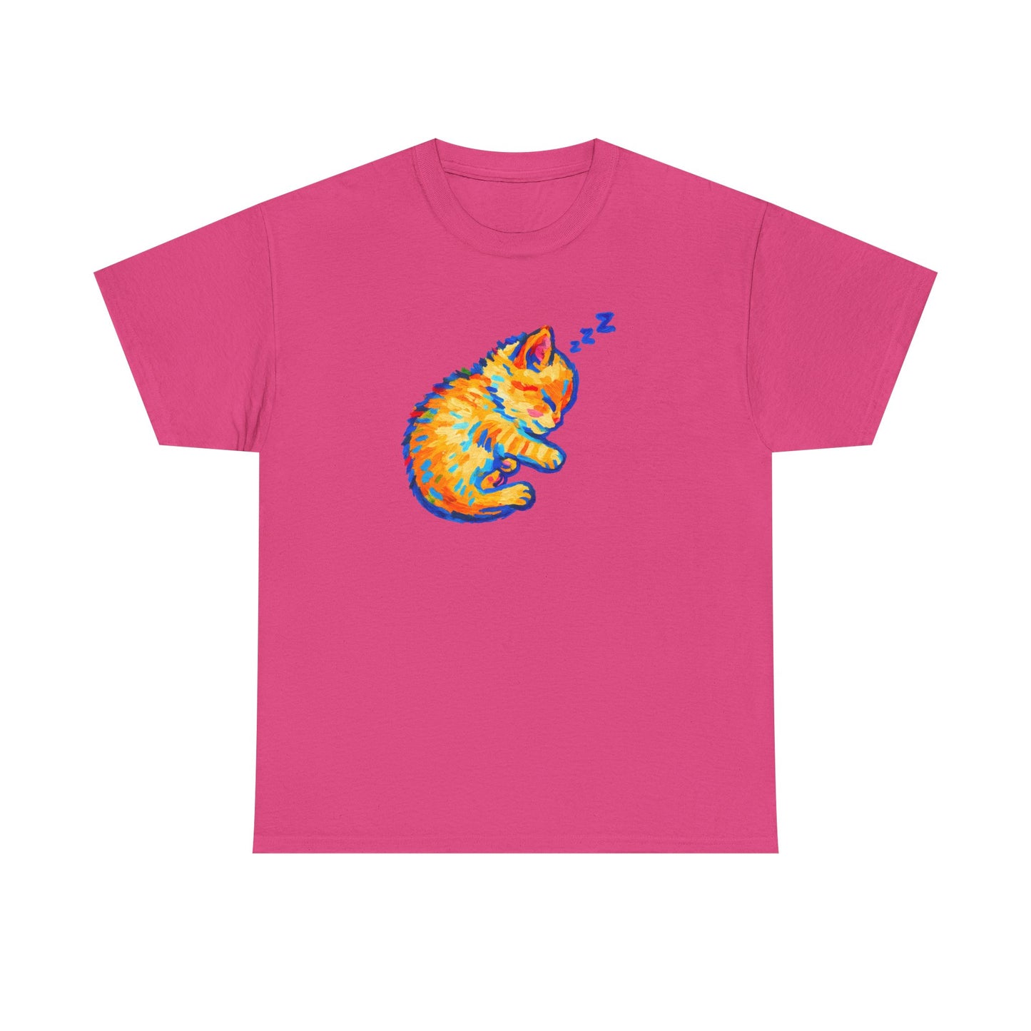 Colorful Dreams: Sleepy Cat Art T-Shirt