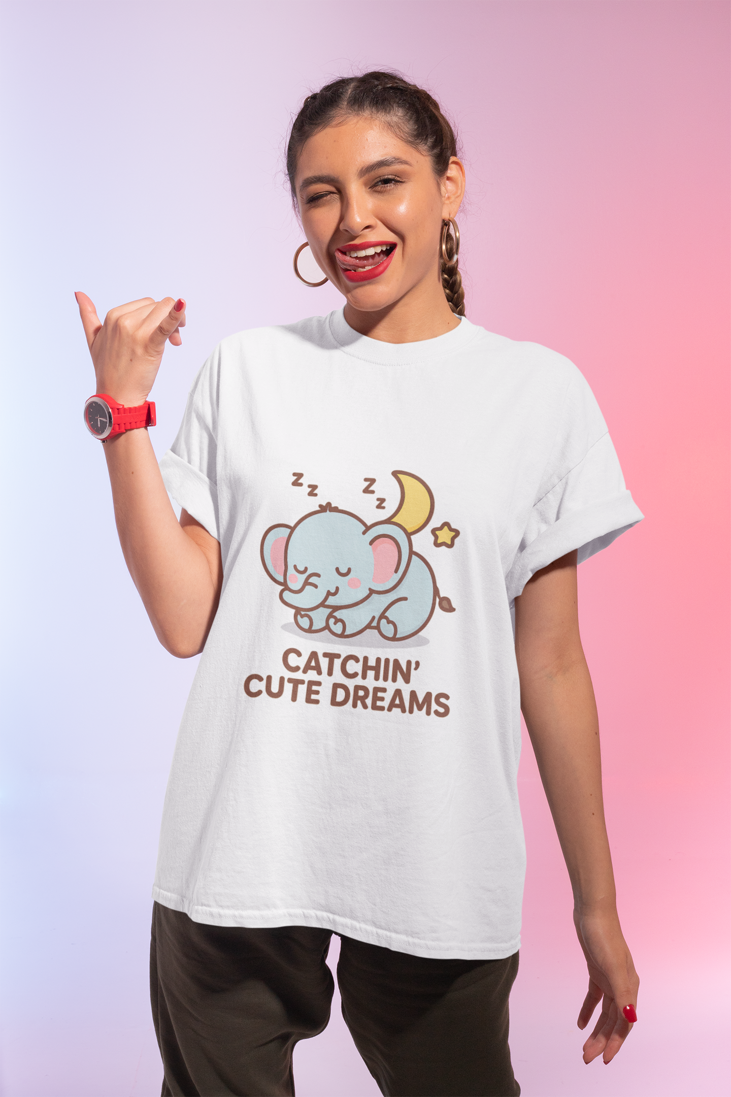 Cute Baby Elephant Catchin' Dreams Tee, Animal Lover Gift, Fun T-Shirt, Elephant Shirt, Birthday Present, Cozy Casual Wear