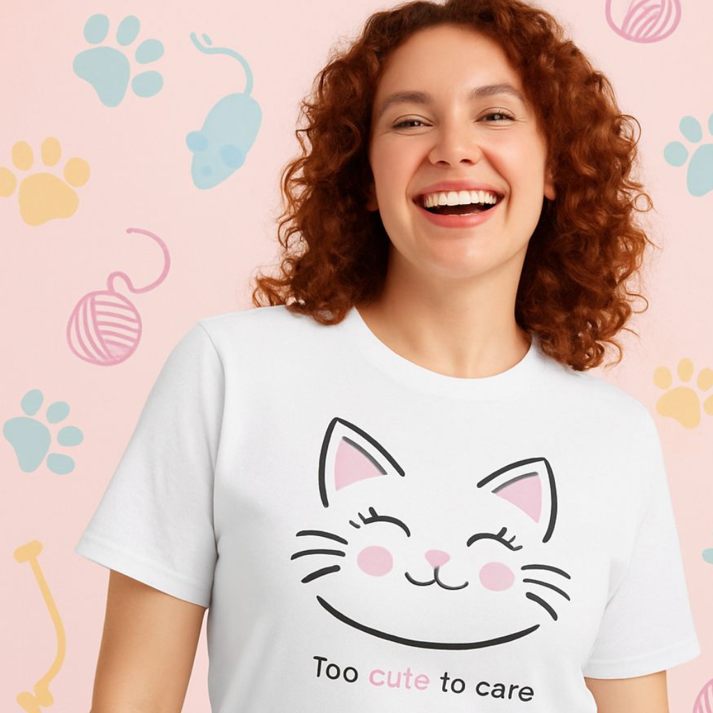 Cat Face Tee - Minimalist Kawaii Design - Too Cute to Care