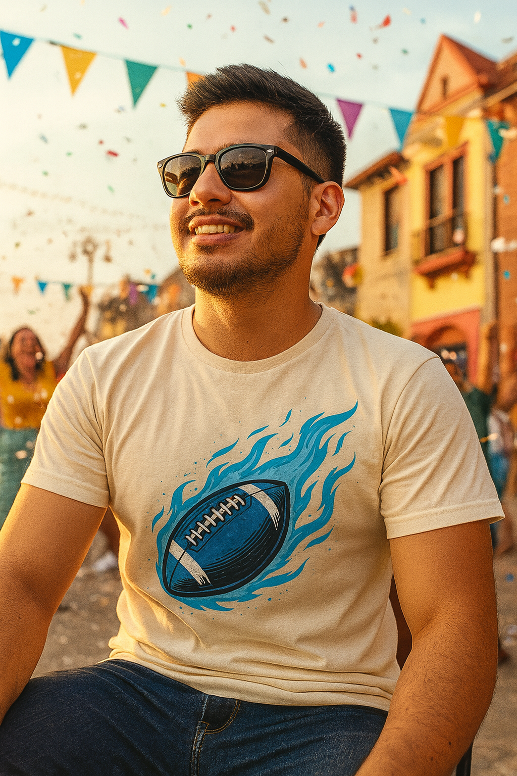 Blazing Blue Football Tee