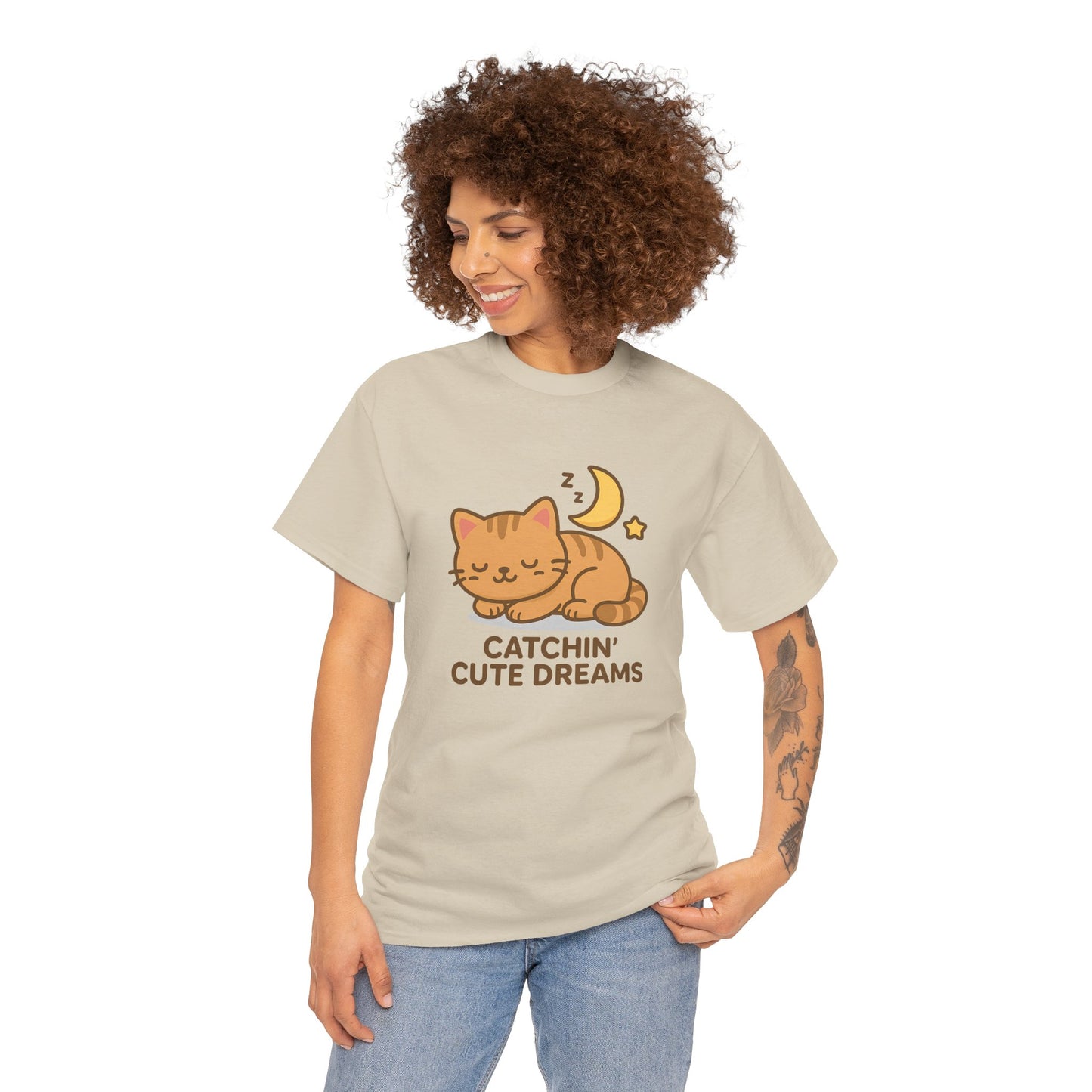 Cute Baby Cat Catchin' Dreams Tee, Cat Lover Gift, Fun T-Shirt, Animal Lover Apparel, Birthday Present, Cozy Casual Wear