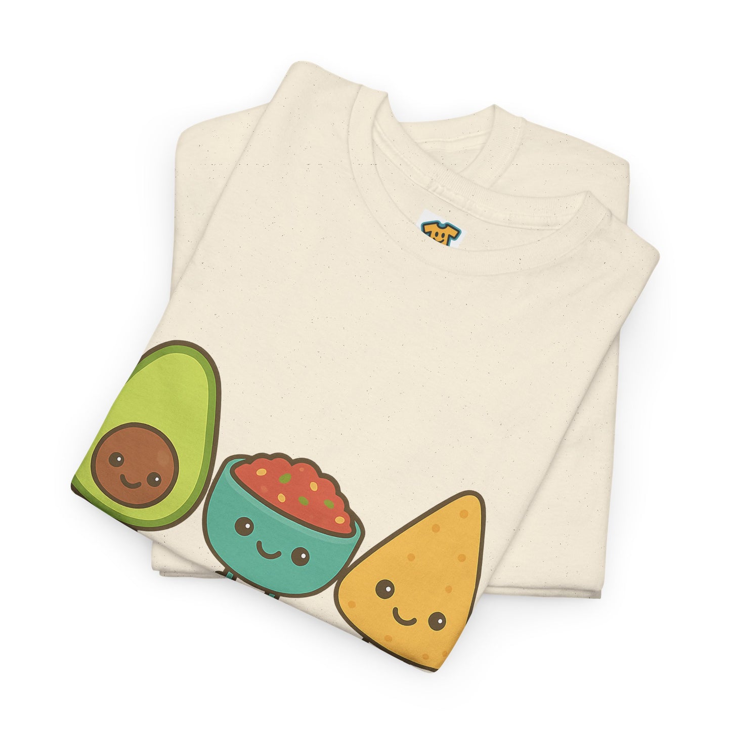 Cute kawaii-style guacamole, salsa, and chip characters