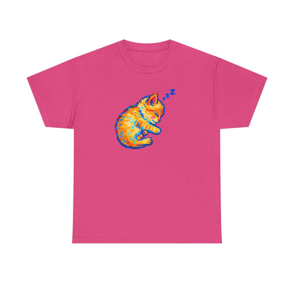 Colorful Dreams: Sleepy Cat Art T-Shirt