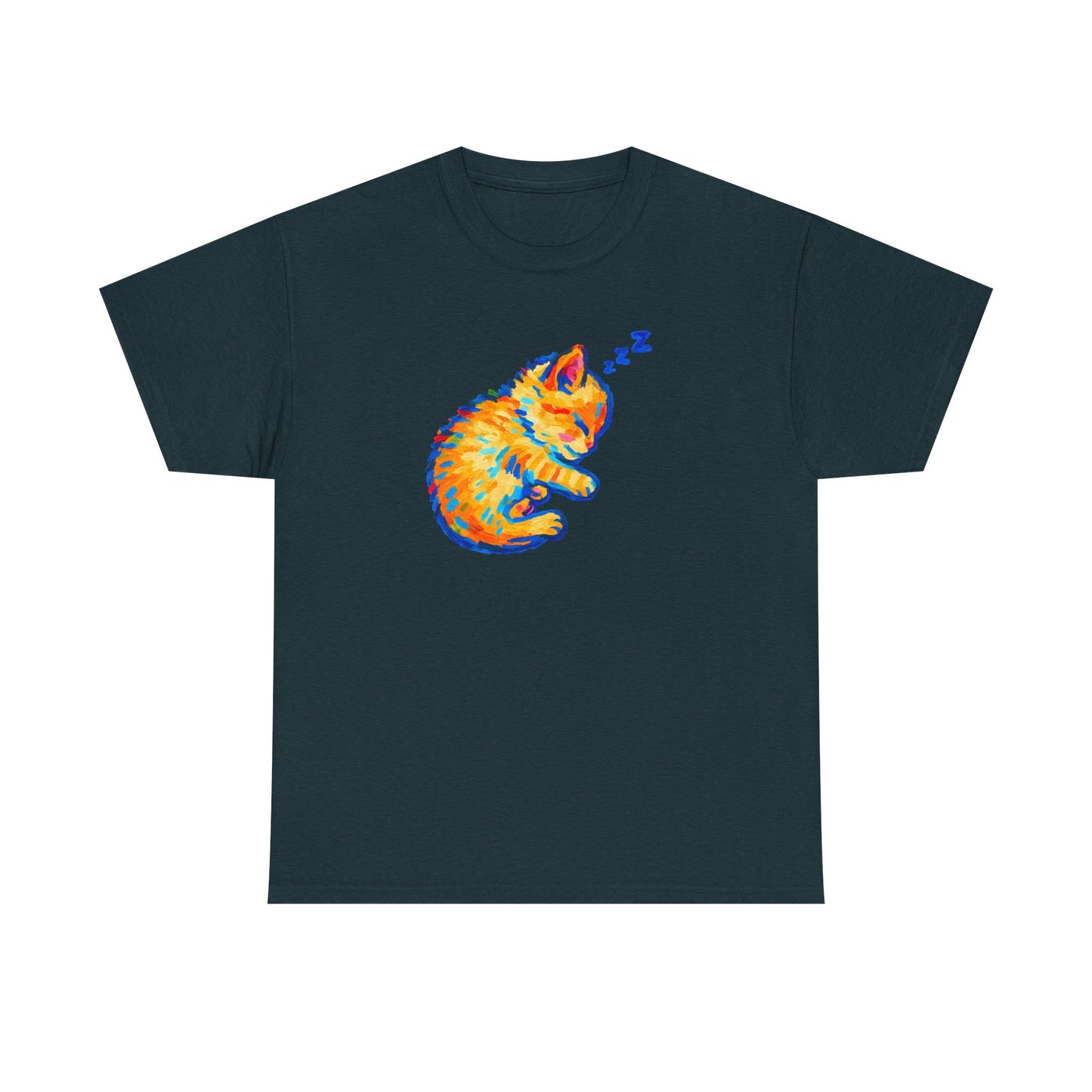 Colorful Dreams: Sleepy Cat Art T-Shirt