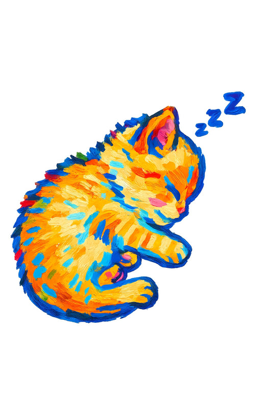 Colorful Dreams: Sleepy Cat Art T-Shirt