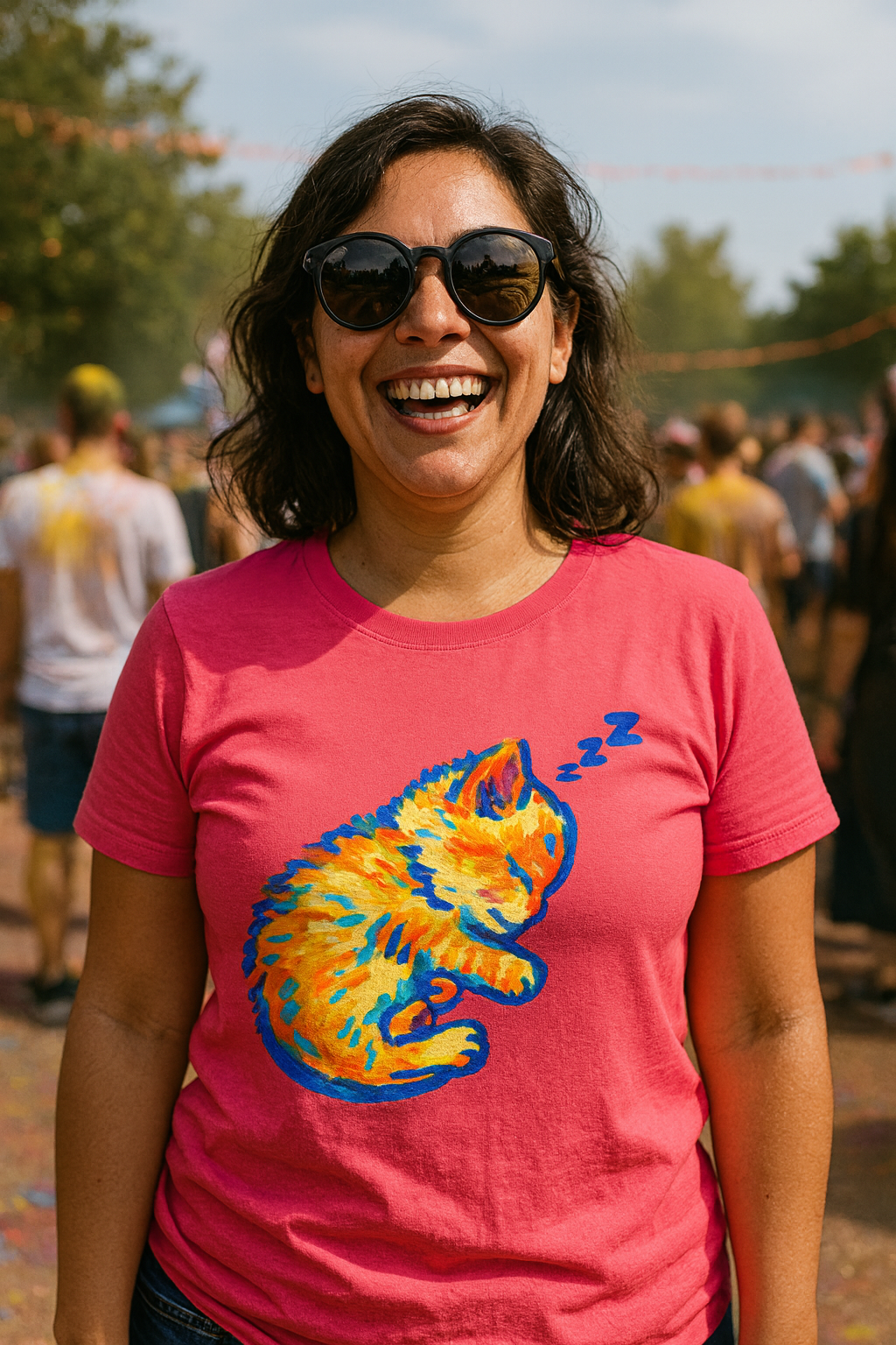 Colorful Dreams: Sleepy Cat Art T-Shirt