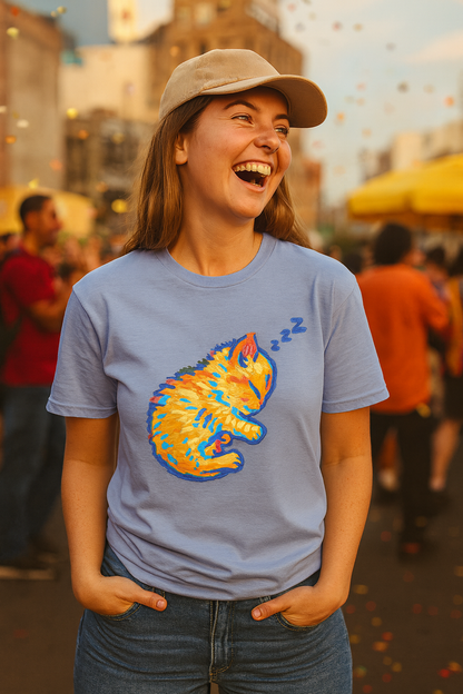 Colorful Dreams: Sleepy Cat Art T-Shirt