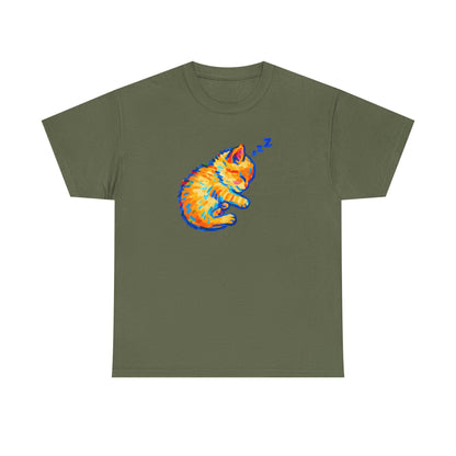 Colorful Dreams: Sleepy Cat Art T-Shirt