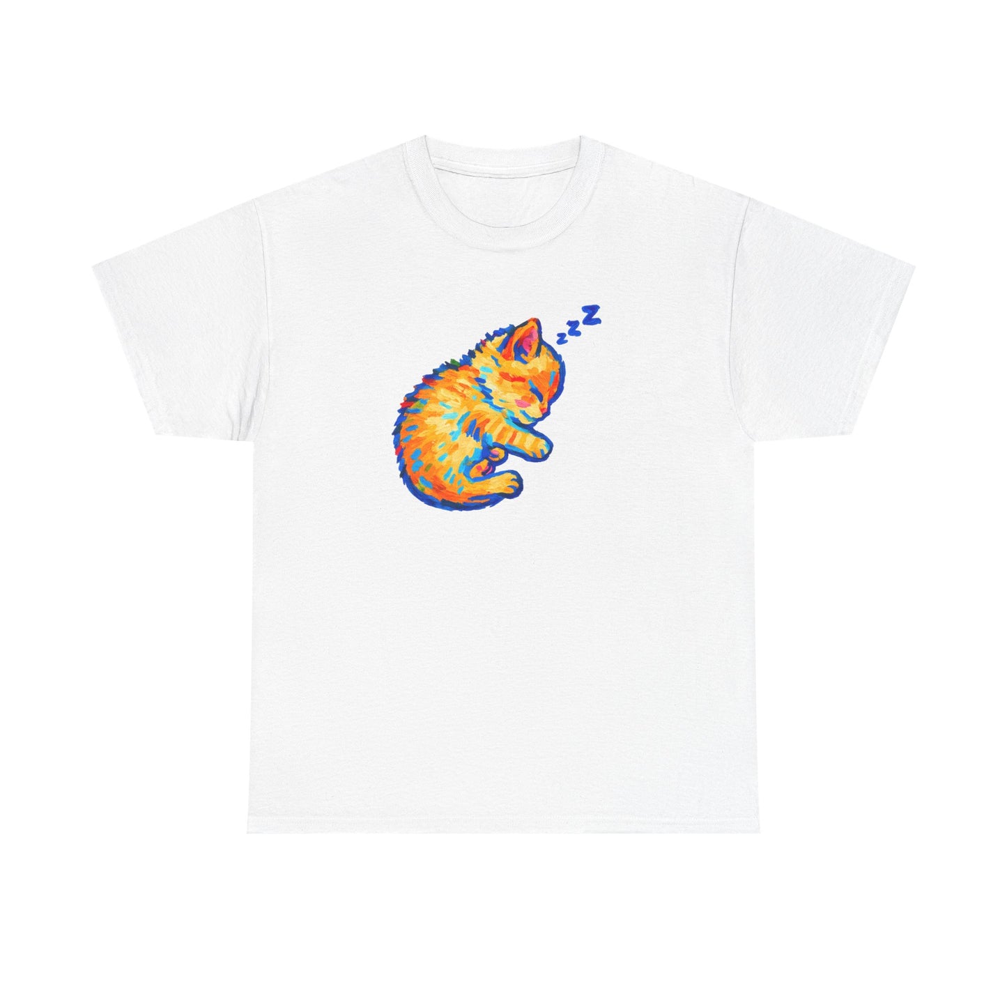 Colorful Dreams: Sleepy Cat Art T-Shirt