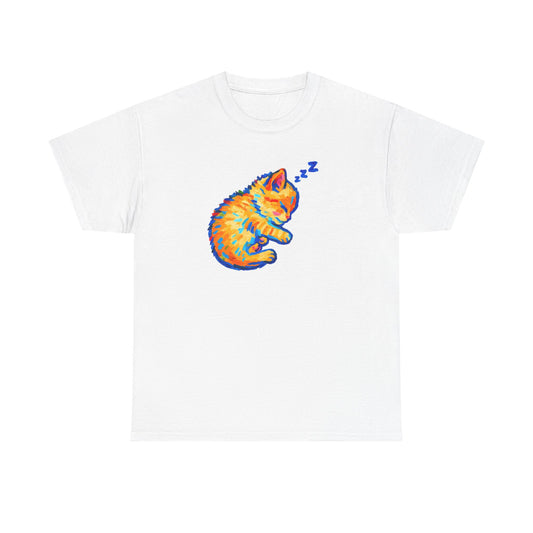 Colorful Dreams: Sleepy Cat Art T-Shirt