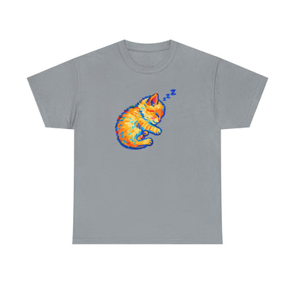 Colorful Dreams: Sleepy Cat Art T-Shirt
